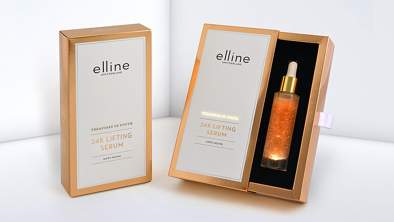 Illuminated writing on cosmetics packaging
