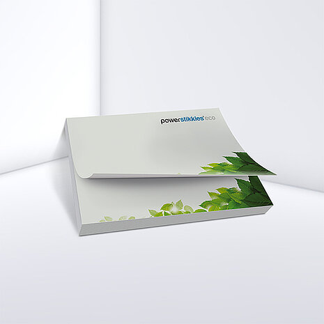 Recycling adhesive note pad with green printed leaves