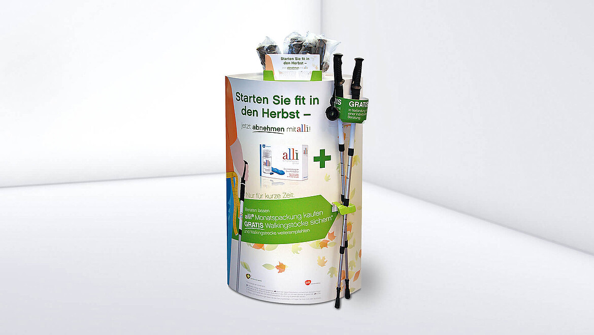 Printed display with walking sticks