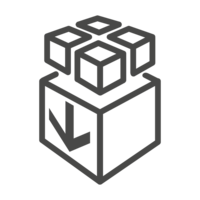 Grey icon of four small cardboard boxes with outer packaging