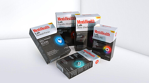 Folding boxes in various sizes with “Men’s Health” print