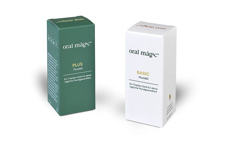 The two folding cartons for the mouth oils reflect a consistent design concept with a subtle colour scheme. Packaging design (c) digitallotsen GmbH, production & photography (c) Karl Knauer KG