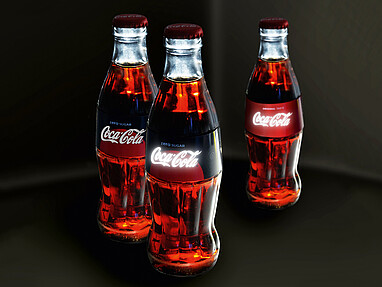 Coca-Cola bottles with illuminated bottle labels