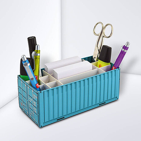 Printed cardboard box with integrated cardboard dividers and white notes